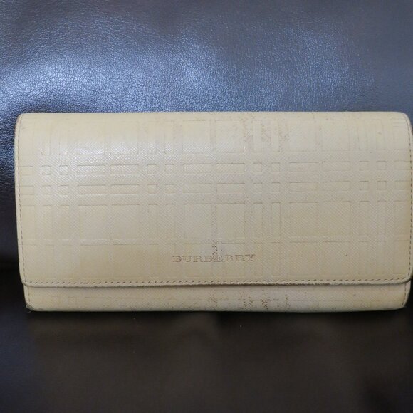 Burberry Three Fold Wallet Emboss Check Women's Beige - Picture 3 of 8